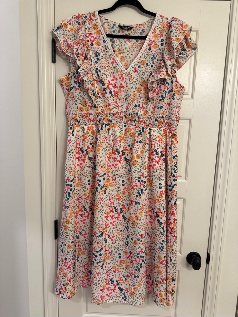 BloomChic White Floral Maxi Dress with Pink, Yellow and Blue Accents